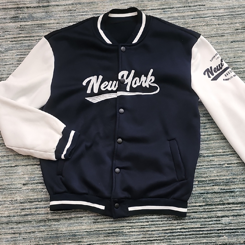 New York Varsity Jacket - Navy and White